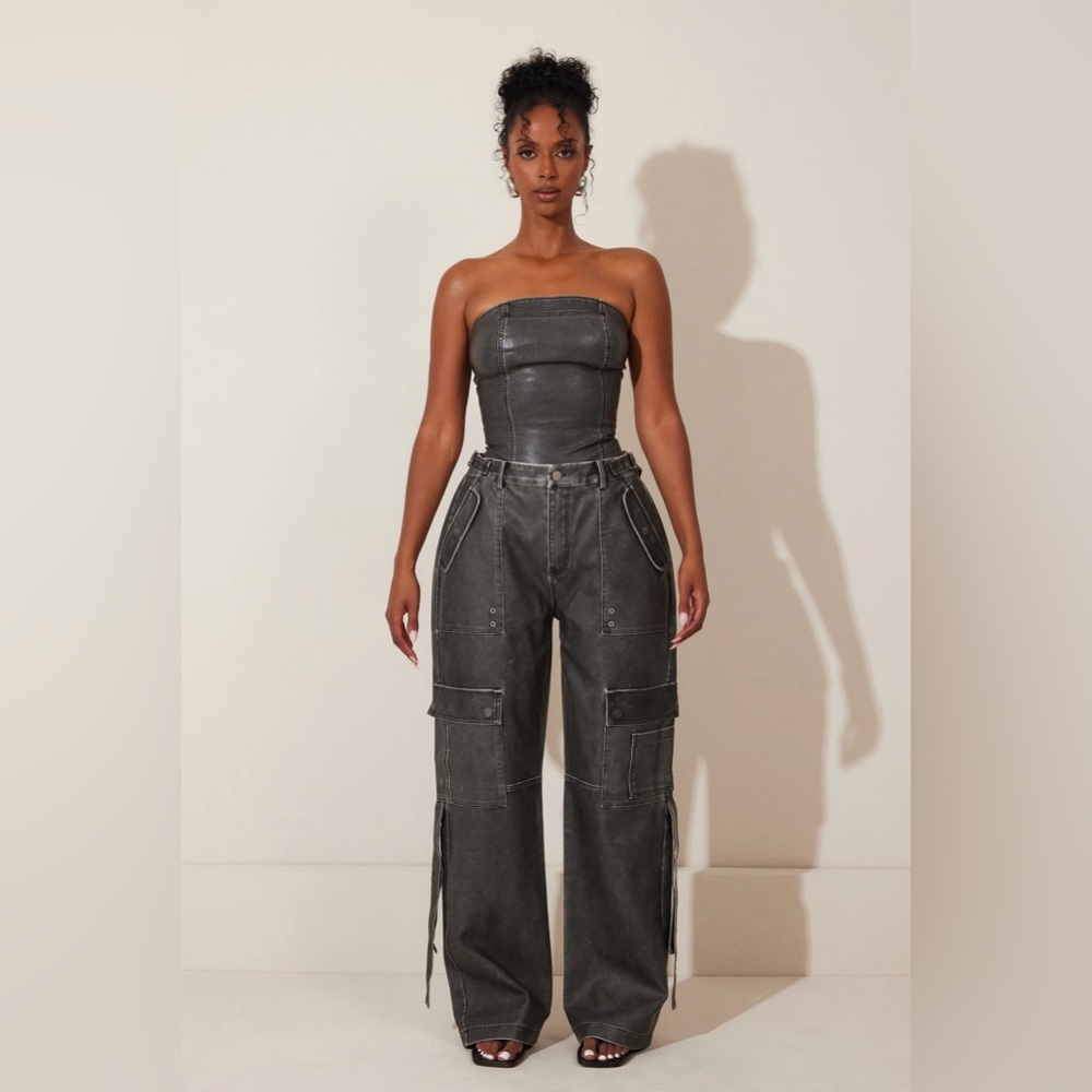 Black Strapless Leather two piece set